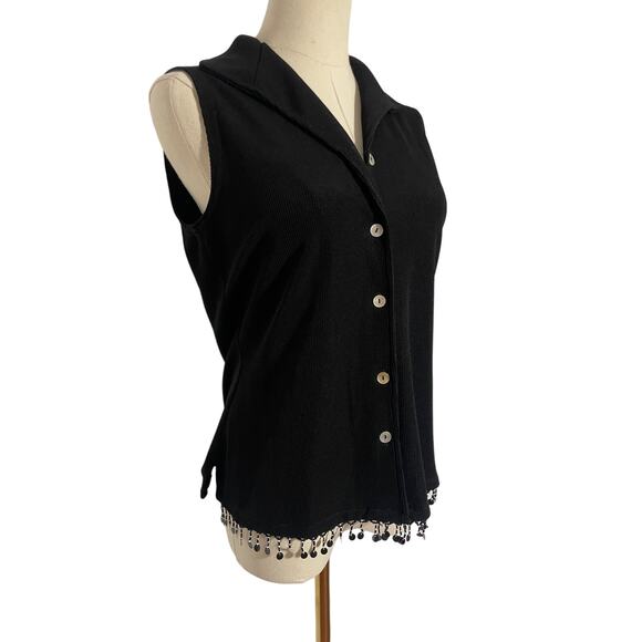 Vintage Women's Black Fringe Boho Knit Tank MEDIUM - Picture 2 of 6